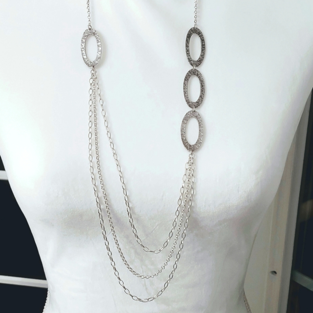 Vintage Silpada Modernist Multi Strand Hammered Link Necklace - Picture 1 of 11